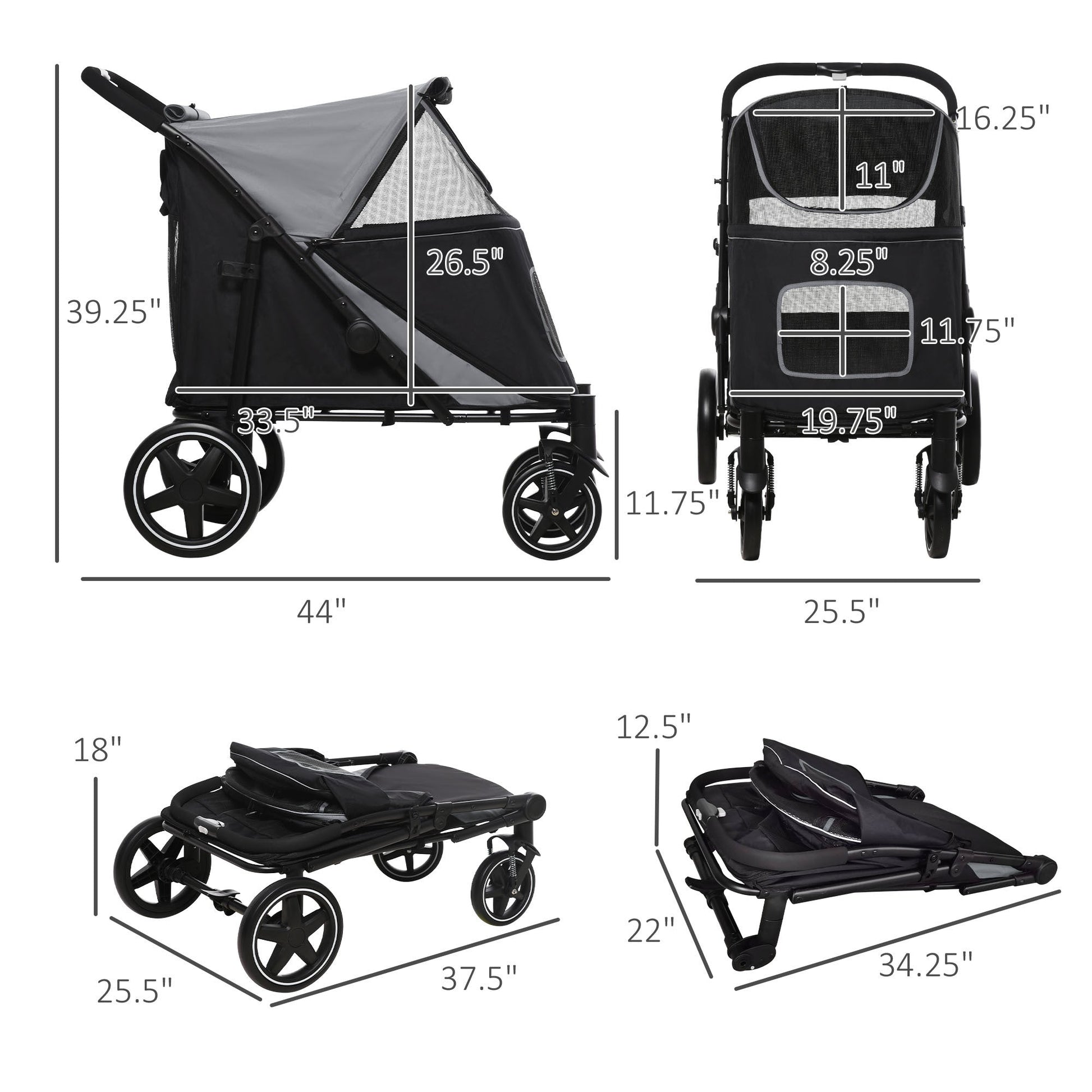 PawHut foldable pet stroller for medium to large dogs and cats by HouseOfZazla black canopy on Tampa Home & Garden Store