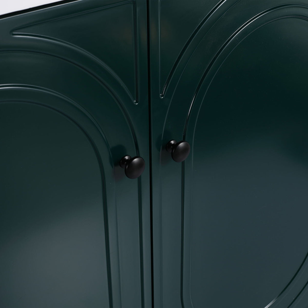 Freestanding bathroom vanity by HouseOfZazla with soft-close doors, deep green, black hardware on Tampa Home & Garden Store