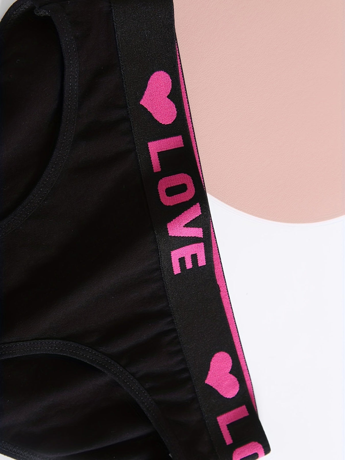 Soft Touch 6-Pack seamless bikini briefs Stevvex black with pink LOVE alphabet print waistband on Tampa Home & Garden Store