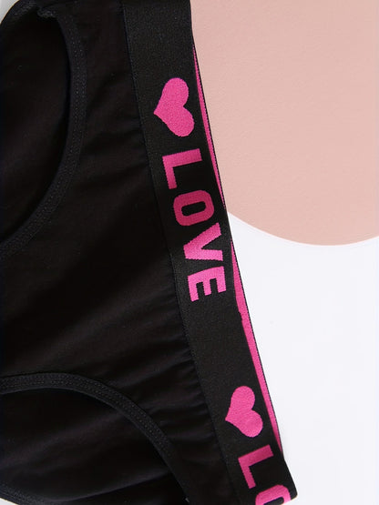 Soft Touch 6-Pack seamless bikini briefs Stevvex black with pink LOVE alphabet print waistband on Tampa Home & Garden Store