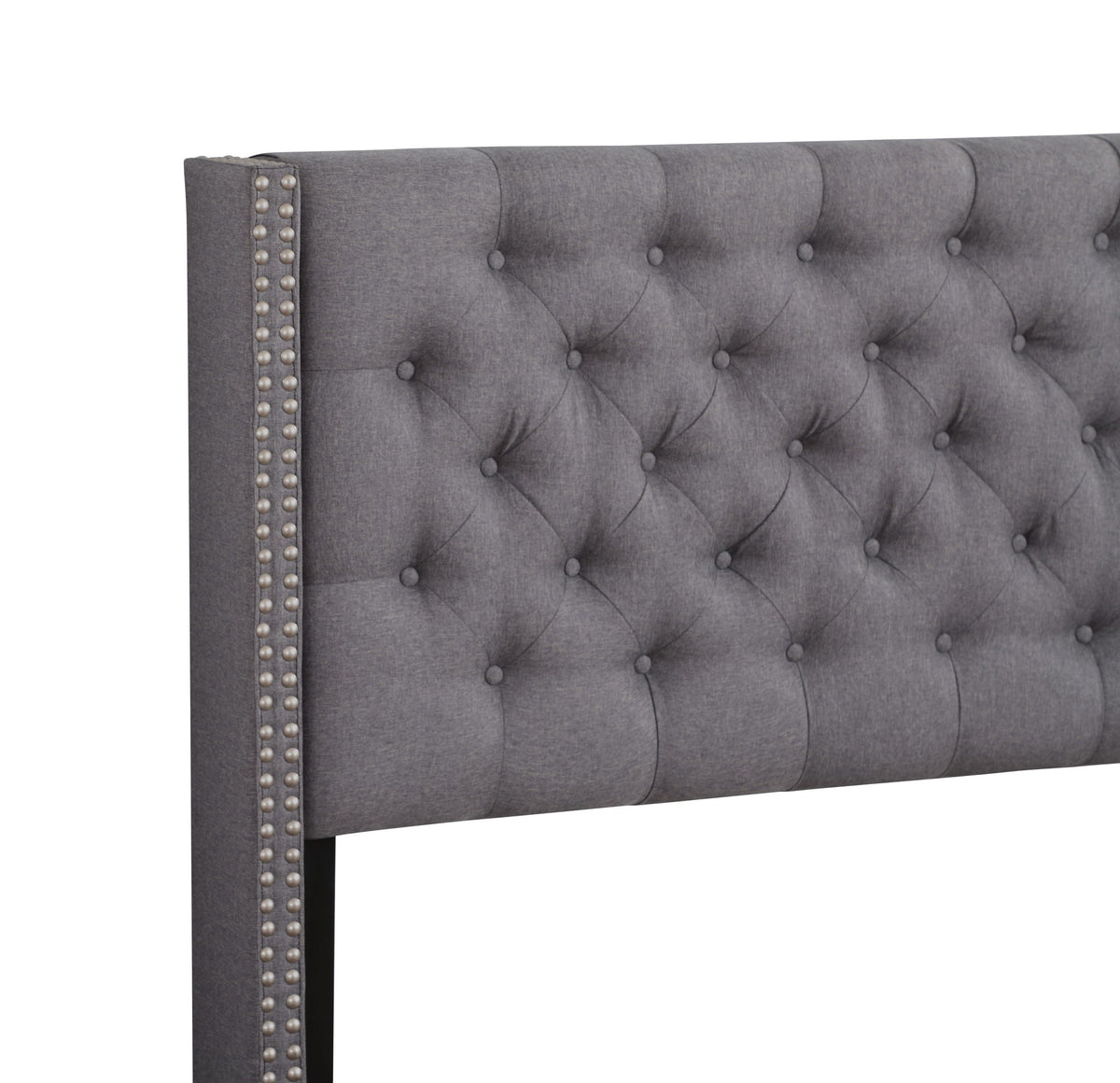 Nailhead bed gray velvet with tufted headboard and studded edge trim HouseOfZazla on Tampa Home & Garden Store