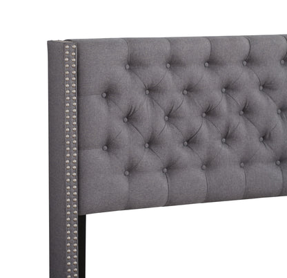 Nailhead bed gray velvet with tufted headboard and studded edge trim HouseOfZazla on Tampa Home & Garden Store