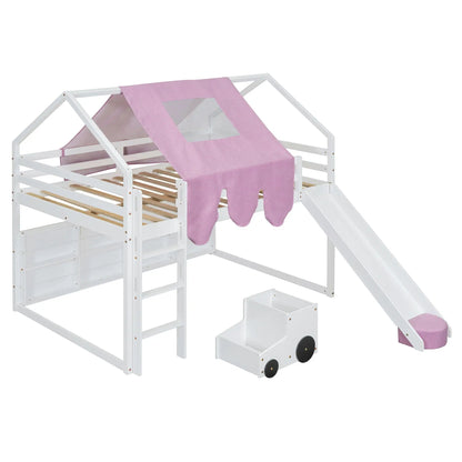Loft Bed with house-frame and pink tent canopy, white finish, Unique Piece Furniture on Tampa Home & Garden Store