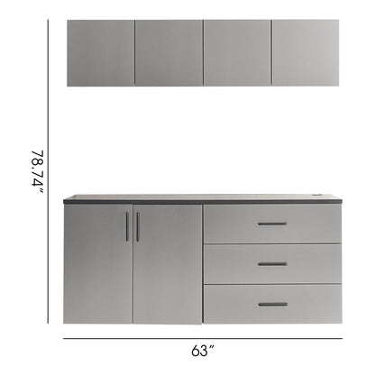 Garage cabinet set with soft closing drawers in metallic gray by HouseOfZazla, 63-inch wide on Tampa Home & Garden Store