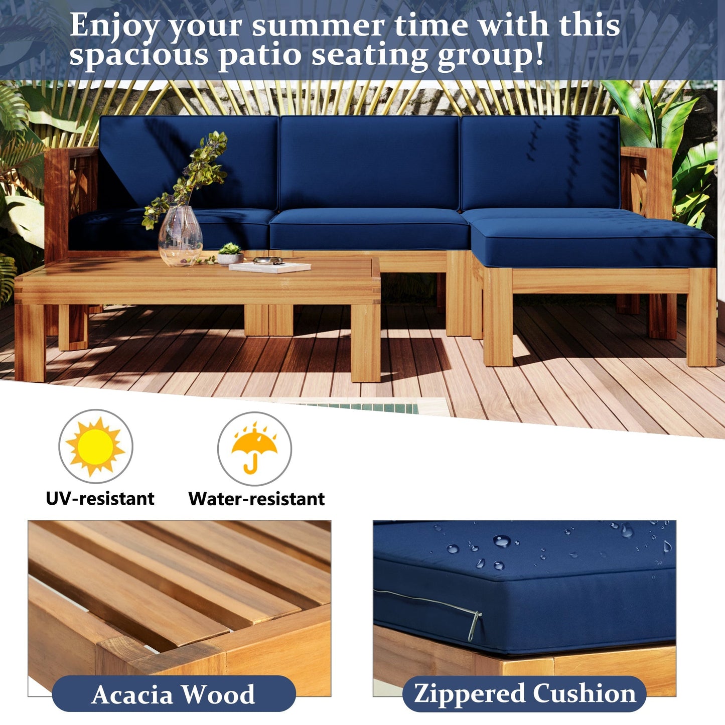 Topmax Outdoor Wood Sectional Sofa and Cushions