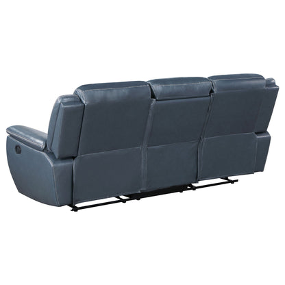 Blue Motion Reclining Sofa And Center Console