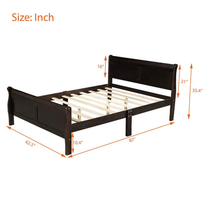 Dark wood platform bed frame with headboard and footboard and wood slat support on Tampa Home & Garden Store