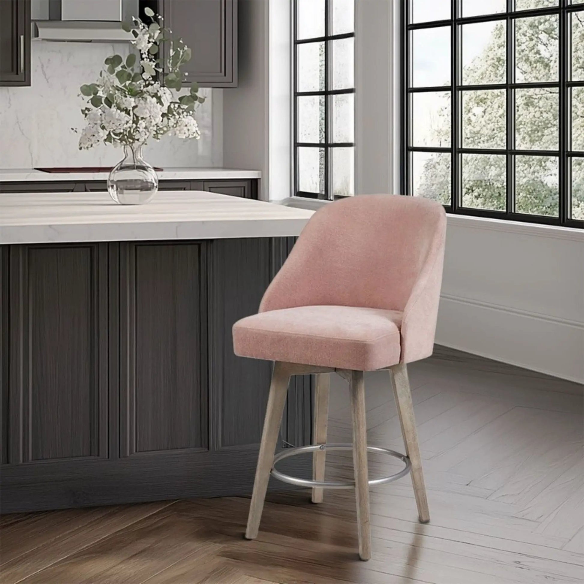 Pearce bar stool with swivel seat, pink upholstery, counter-height Unique Piece Furniture on Tampa Home & Garden Store