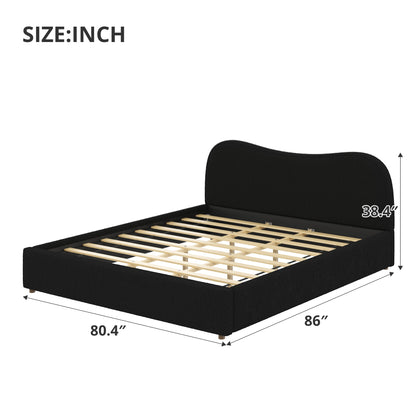 King size upholstered platform bed with black fabric headboard and slats by HouseOfZazla on Tampa Home & Garden Store