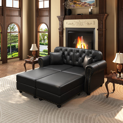 Upholstered Sofa with Nailhead and Ottoman