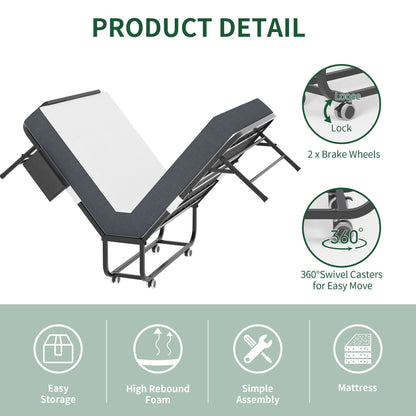 Adjustable Head and Memory Foam Folding Guest Bed