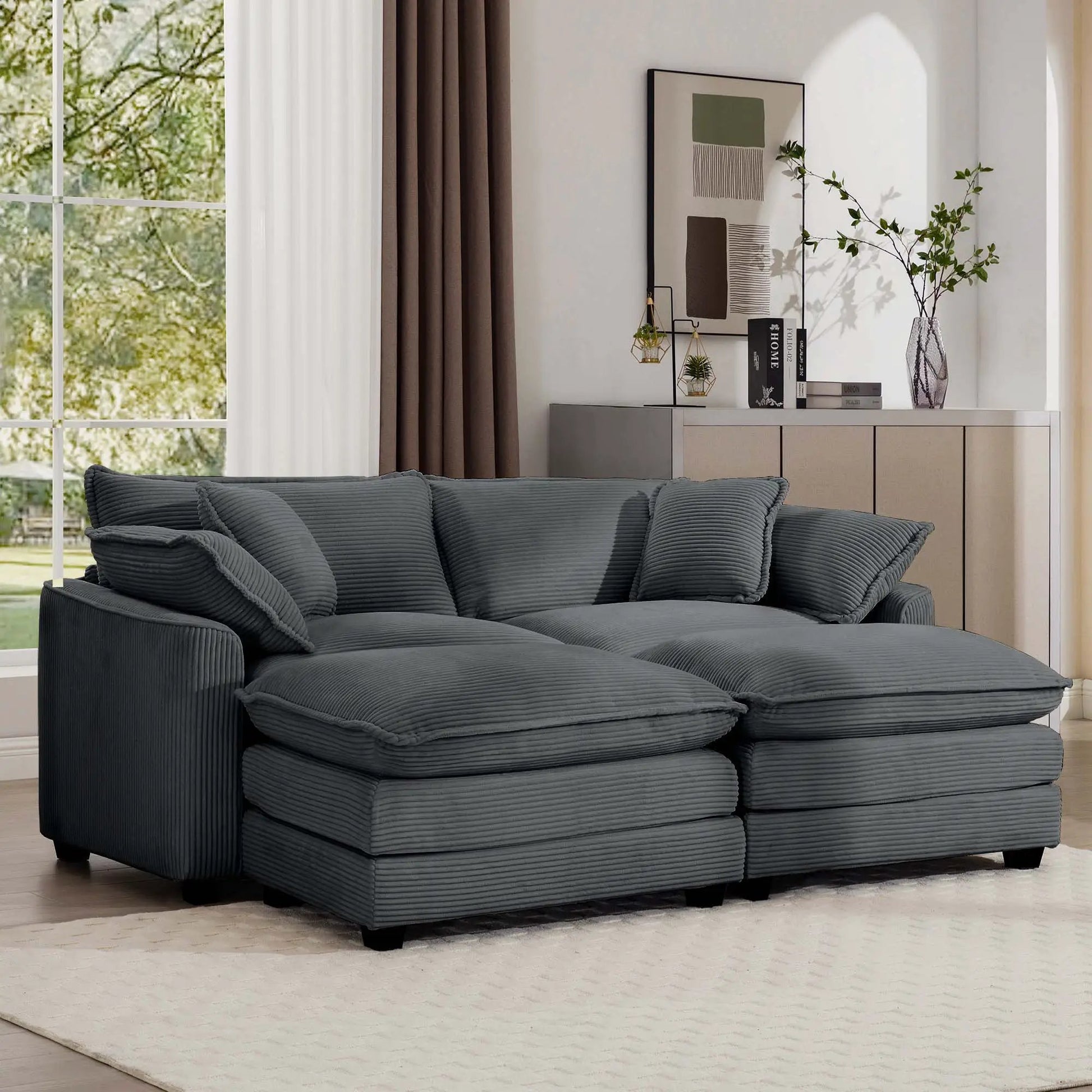 Modern oversized modular sofa with ottoman in dark gray fabric, 3pc set by Unique Piece on Tampa Home & Garden Store