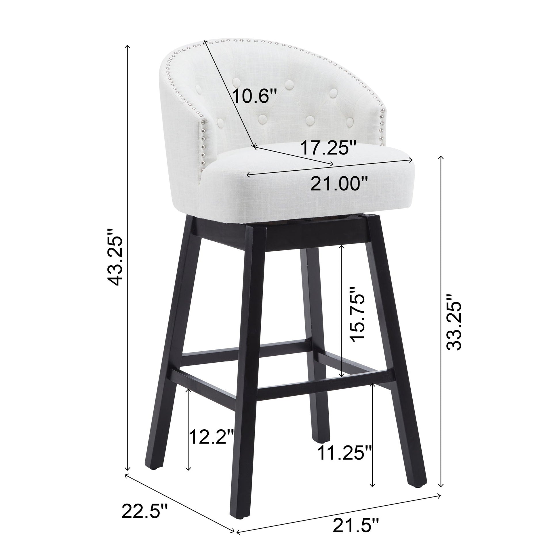 360 Degree Rotation Swivel Counter Stool Set 2, white upholstery, black legs HouseOfZazla on Tampa Home & Garden Store