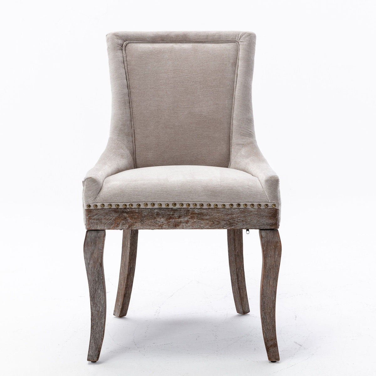 Ultra Side Dining Chair set of 2, beige upholstered with nailhead trim and distressed wooden legs on Tampa Home & Garden Store