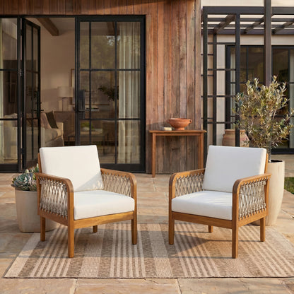 Outdoor Acacia Wood Club Chair With Rope Set of 2