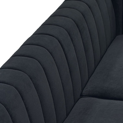 Designer Black Velvet Two Piece Sofa Set