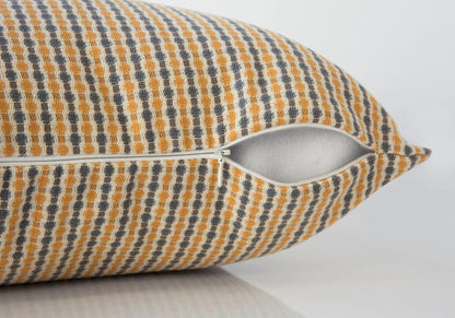 Square decorative throw pillow with orange gray woven pattern, zipper closure, insert included on Tampa Home & Garden Store