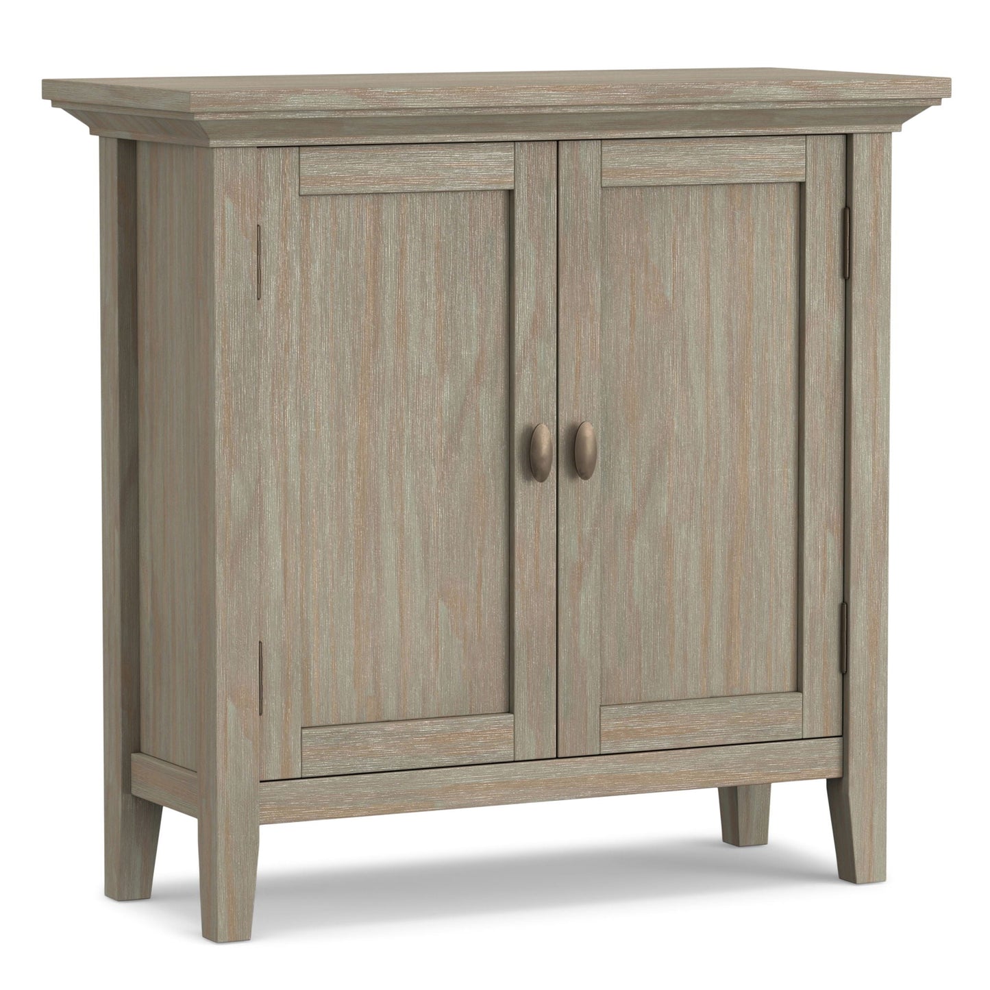 Redmond handcrafted low storage cabinet by HouseOfZazla in graywashed wood with two doors on Tampa Home & Garden Store