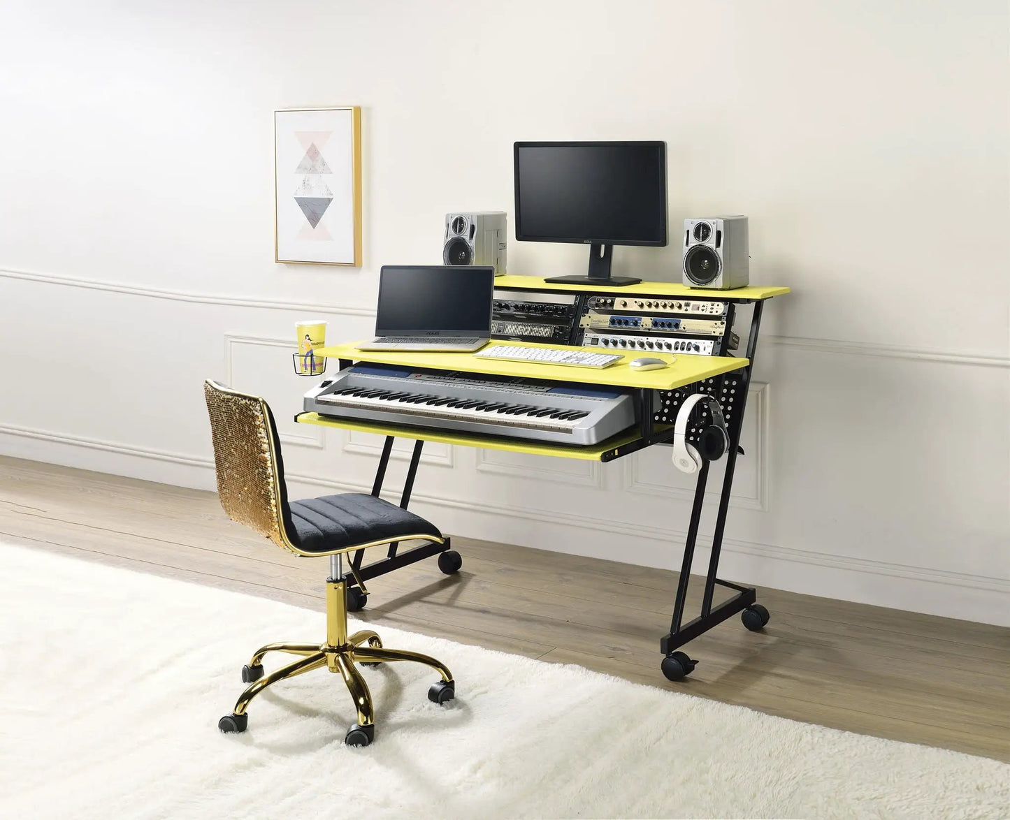Suitor Music Recording Desk in Black and Yellow