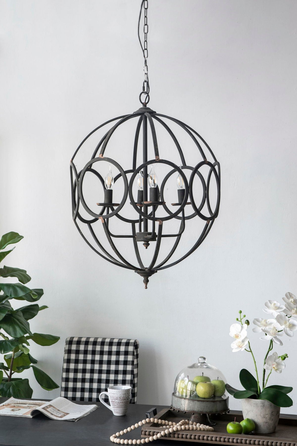 4-light black metal chandelier by HouseOfZazla with adjustable chain bulbs not included on Tampa Home & Garden Store