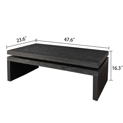 Rectangular coffee table with modern floating top, dark black wood finish, HouseOfZazla on Tampa Home & Garden Store