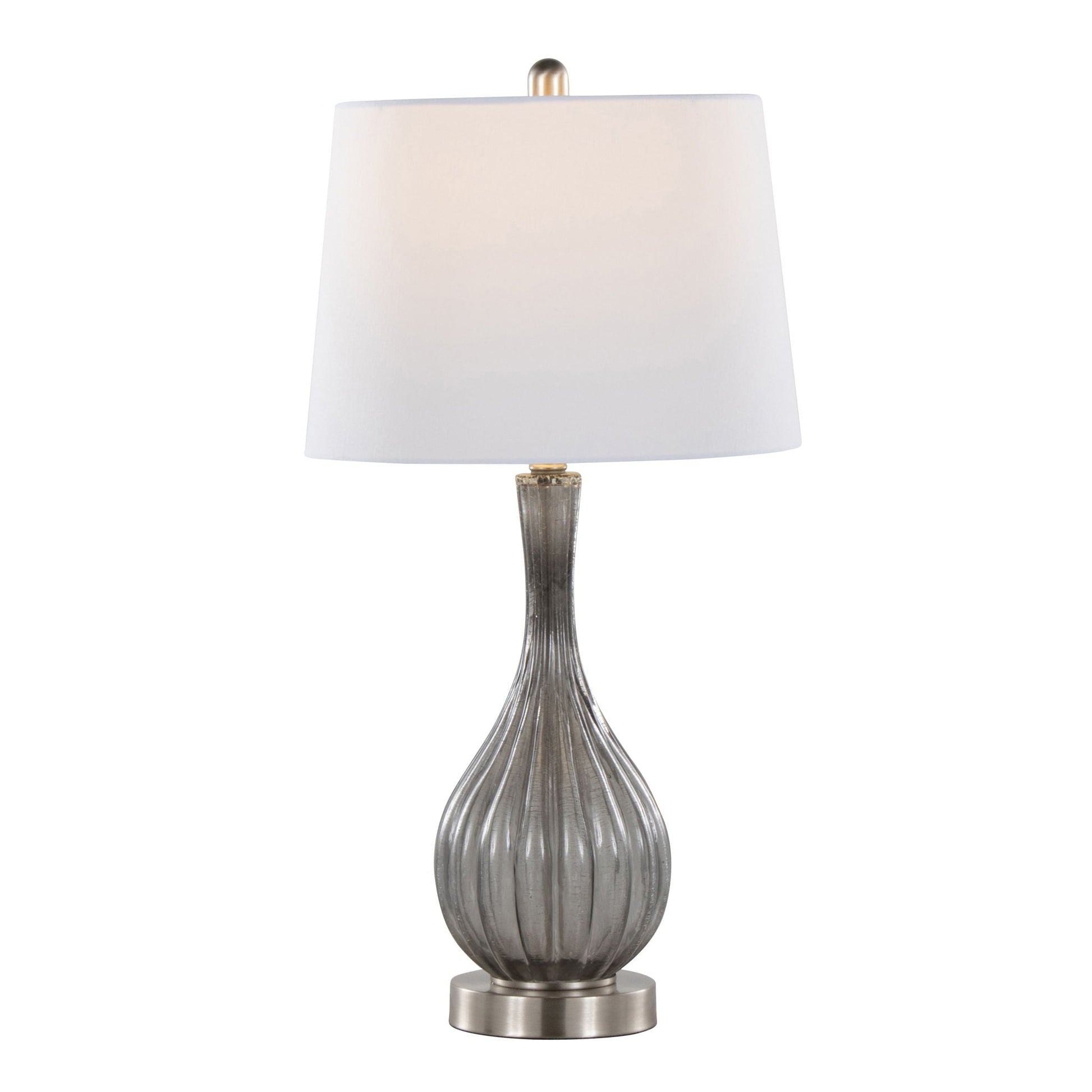 Jenny Contemporary Table Lamp set of 2 by HouseOfZazla ribbed silver base and white shade on Tampa Home & Garden Store