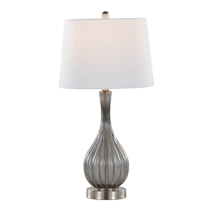 Jenny Contemporary Table Lamp set of 2 by HouseOfZazla ribbed silver base and white shade on Tampa Home & Garden Store