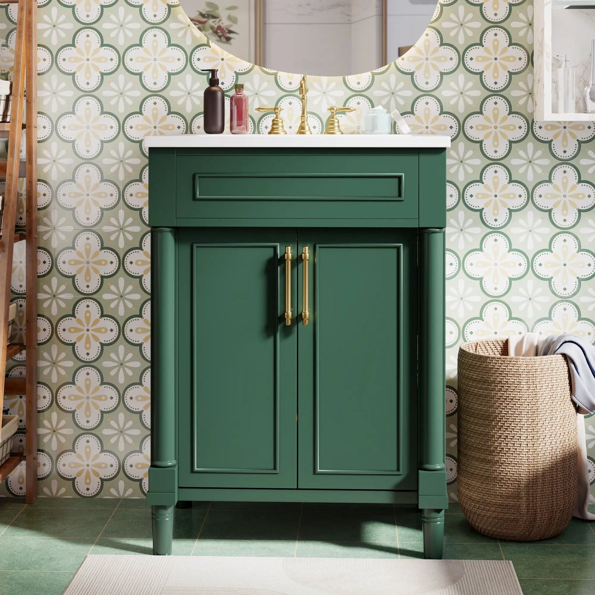 Green bathroom vanity with integrated sink, 2-door cabinet by Unique Piece Furniture on Tampa Home & Garden Store