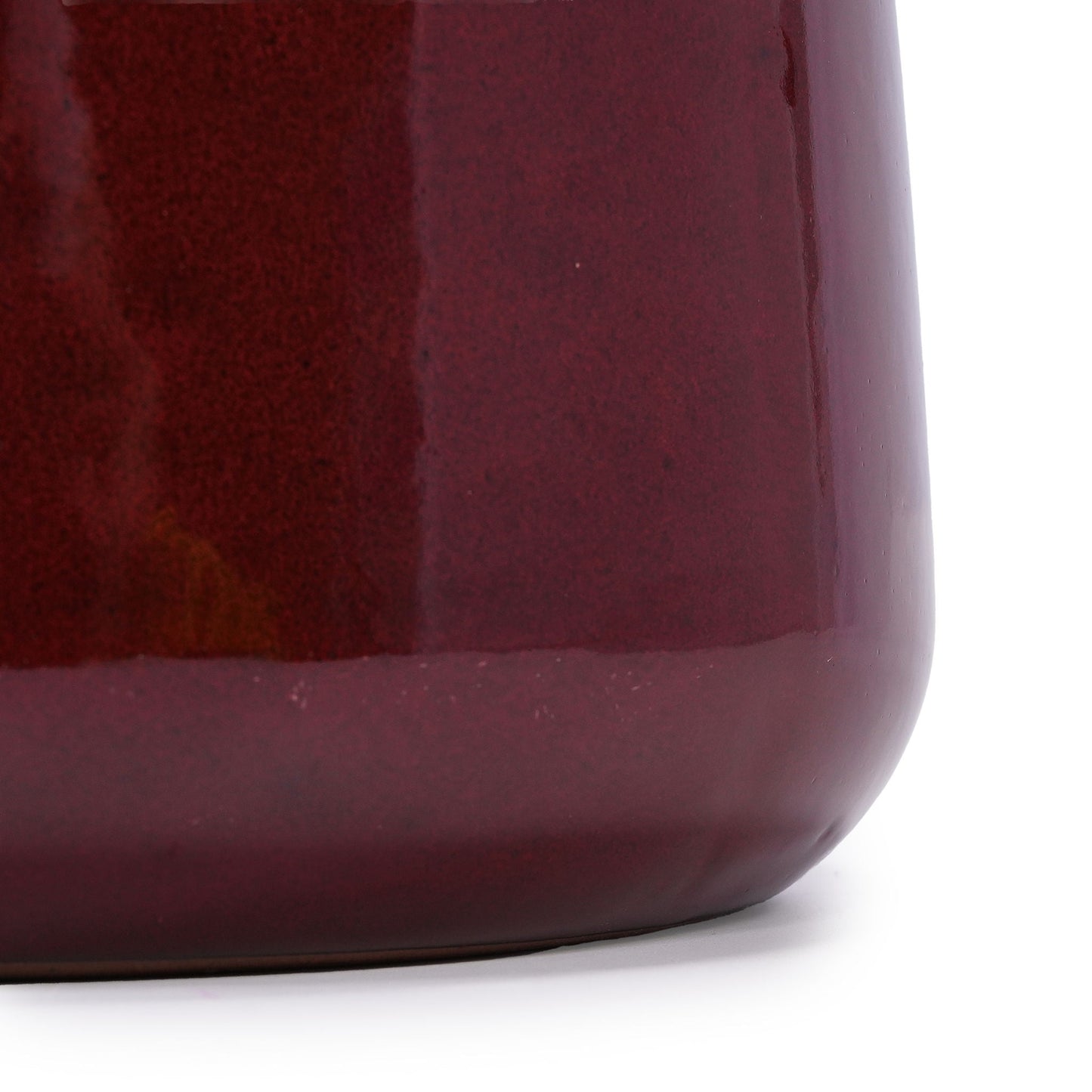 Bean paste red ceramic planter pot with glossy glaze close-up on Tampa Home & Garden Store