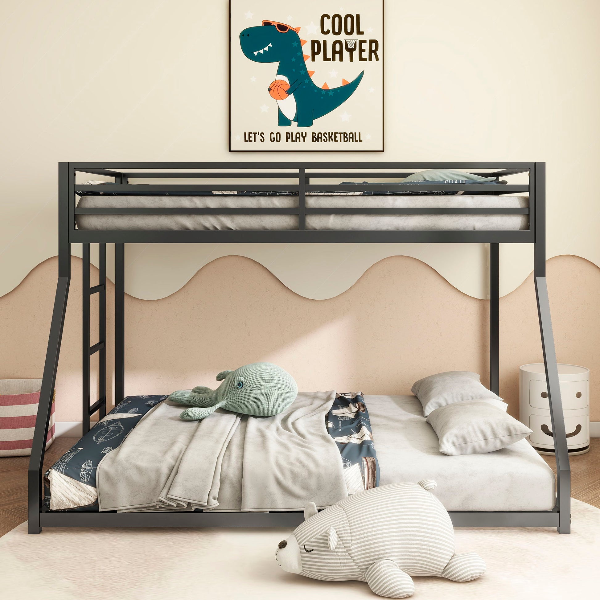 Adam bunk bed HouseOfZazla dark gray metal frame two-tier with guard rails on Tampa Home & Garden Store