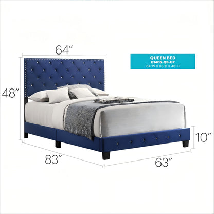 Luxurious Upholstered Bed navy blue tufted headboard with nailhead trim by HouseOfZazla, queen on Tampa Home & Garden Store