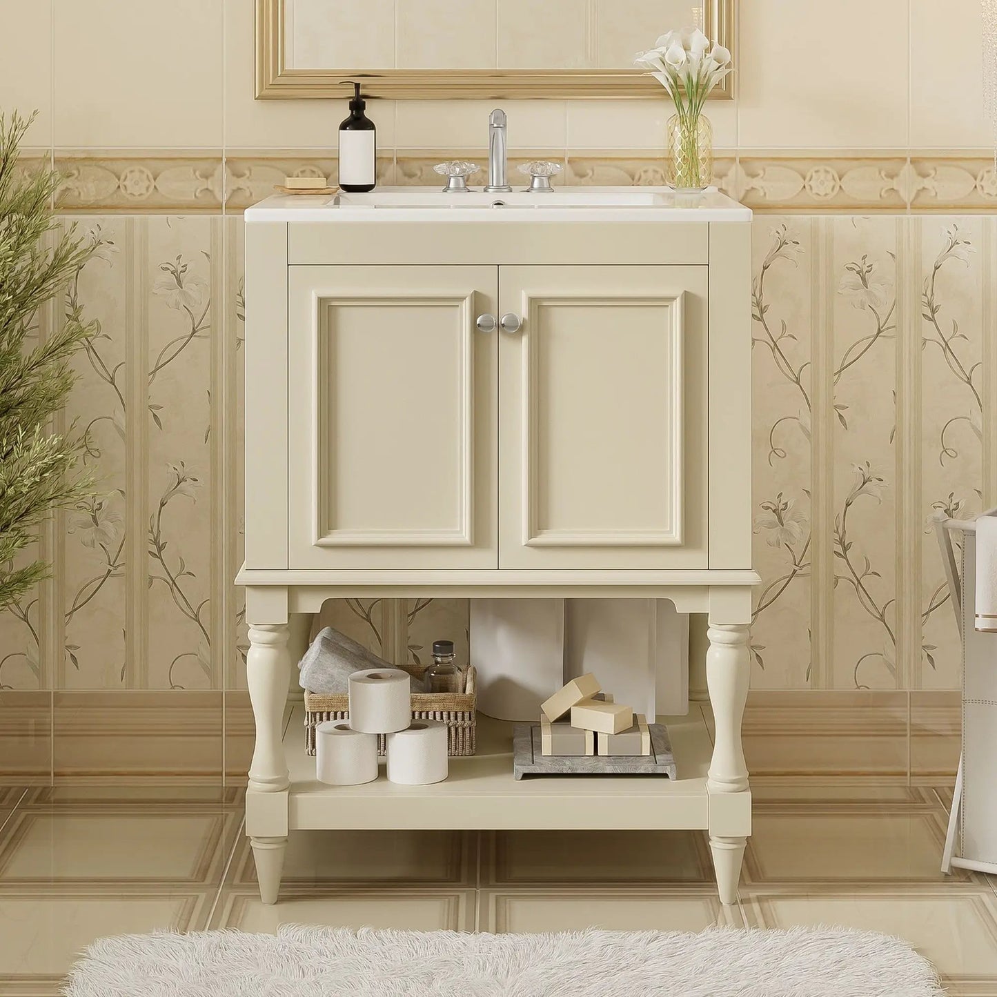 Modern Bathroom Vanity With Sink Open Shelf
