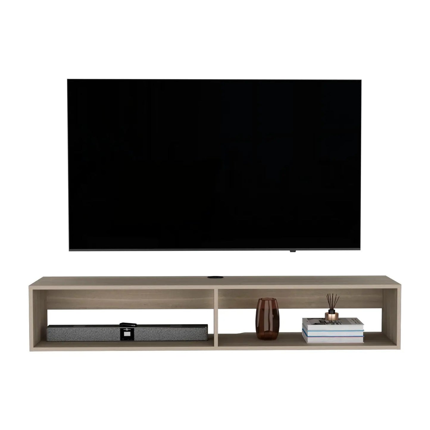 Moore Floating TV Stand by Unique Piece Furniture in light oak with two open shelves on Tampa Home & Garden Store