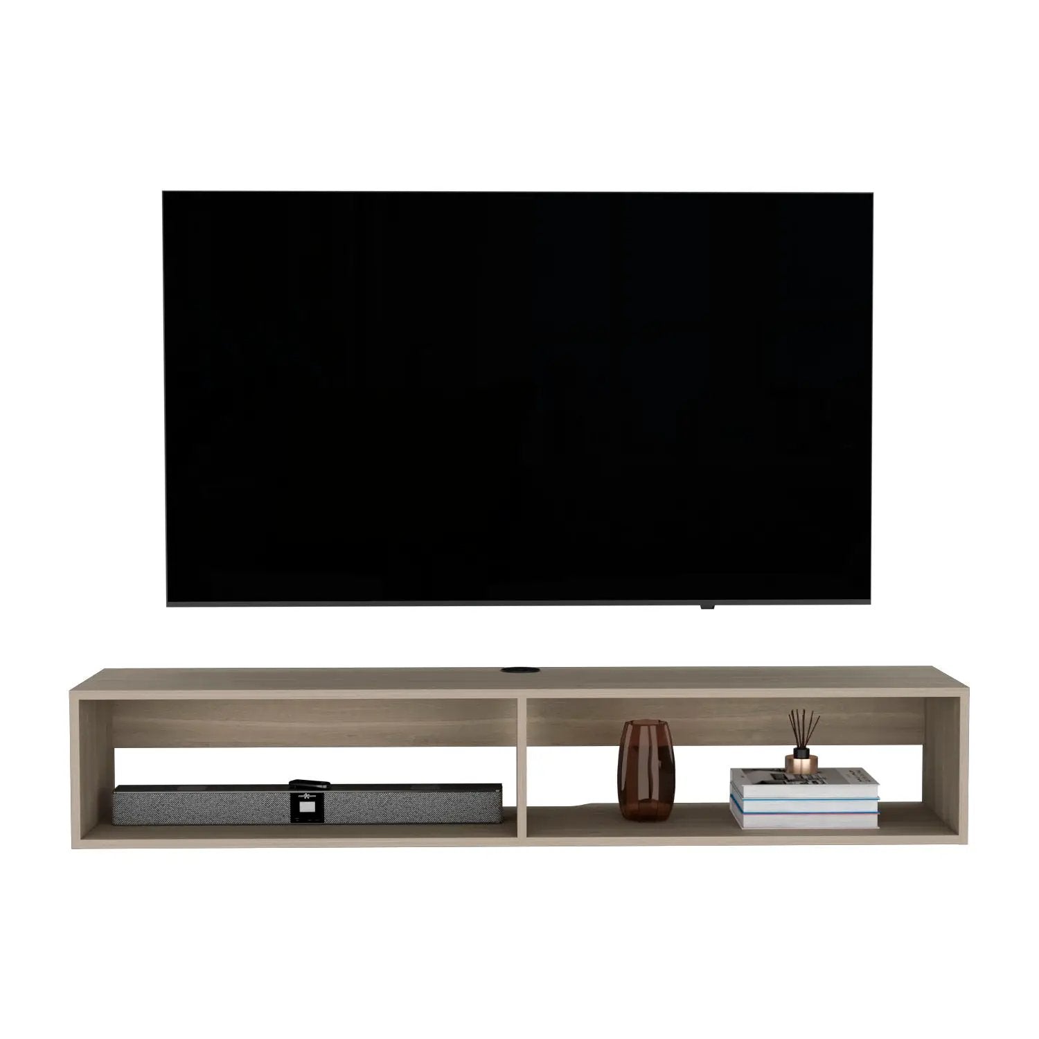 Moore Floating TV Stand by Unique Piece Furniture in light oak with two open shelves on Tampa Home & Garden Store
