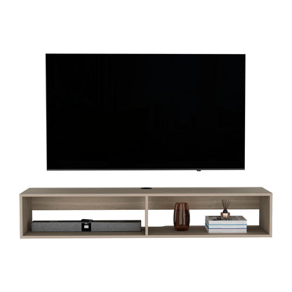 Moore Floating TV Stand with Cable Management, light brown finish, open shelves by HouseOfZazla on Tampa Home & Garden Store