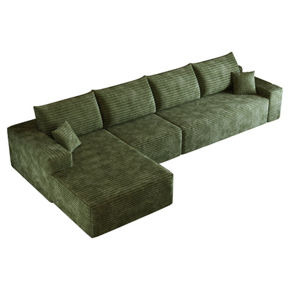 135in Cloud Sectional Couch with L-shaped Chaise in olive green corduroy cushions on Tampa Home & Garden Store