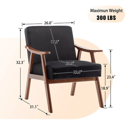 Mid Century Modern Accent Chair with solid wood frame, extra thick backrest, black upholstery on Tampa Home & Garden Store