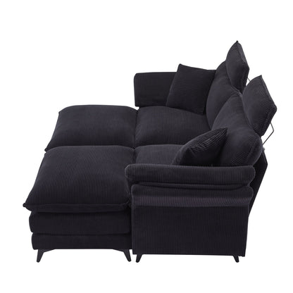 Modern deep-seat sectional sofa with ottoman in charcoal corduroy and plush cushions on Tampa Home & Garden Store