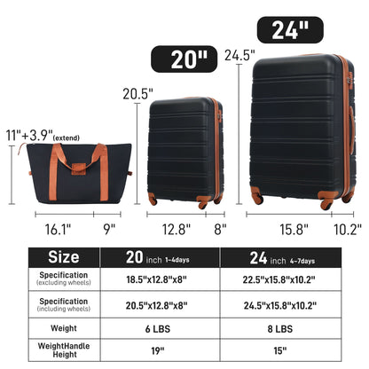 HouseOfZazla 2-piece hardshell luggage set with 20in & 24in spinners, black & orange accents on Tampa Home & Garden Store
