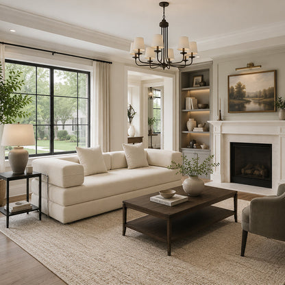 Double Sofa Bed in cream fabric by HouseOfZazla with plush cushions in a living room on Tampa Home & Garden Store