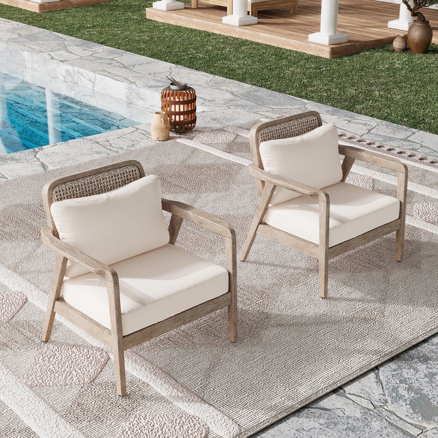 Set of Acacia Wood Patio Chairs with Cushions
