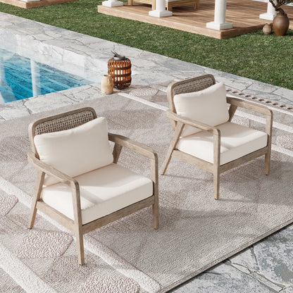Set of Acacia Wood Patio Chairs with Cushions