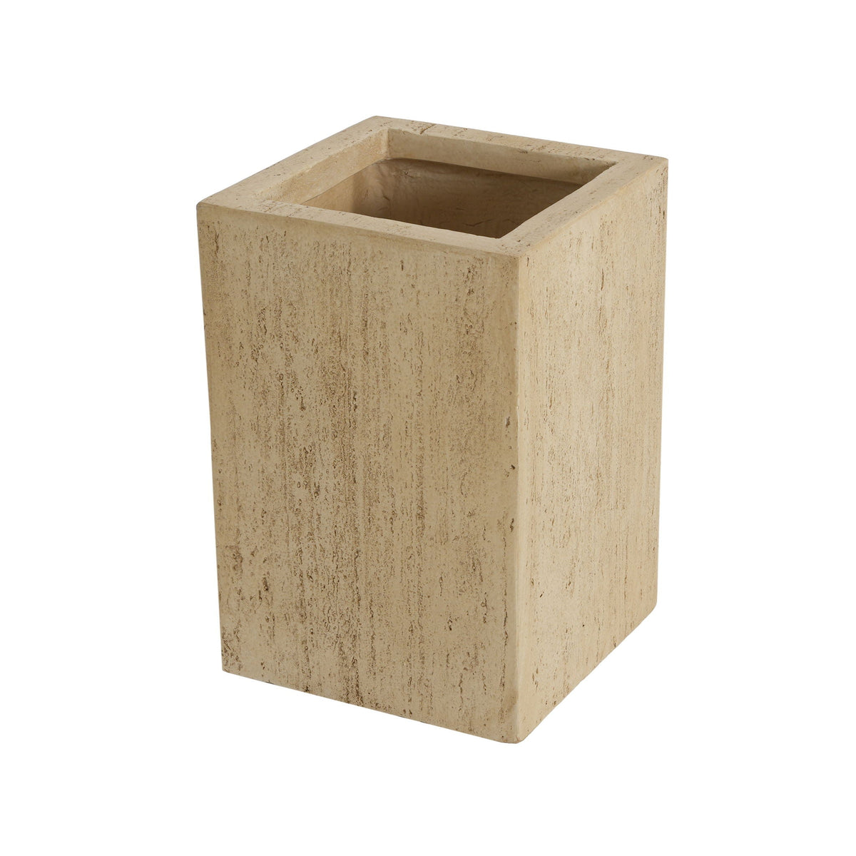 Modern outdoor planter beige square stone-textured with open top on Tampa Home & Garden Store