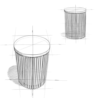 Demy Handcrafted metal accent table with ribbed cylindrical frame, dark finish on Tampa Home & Garden Store