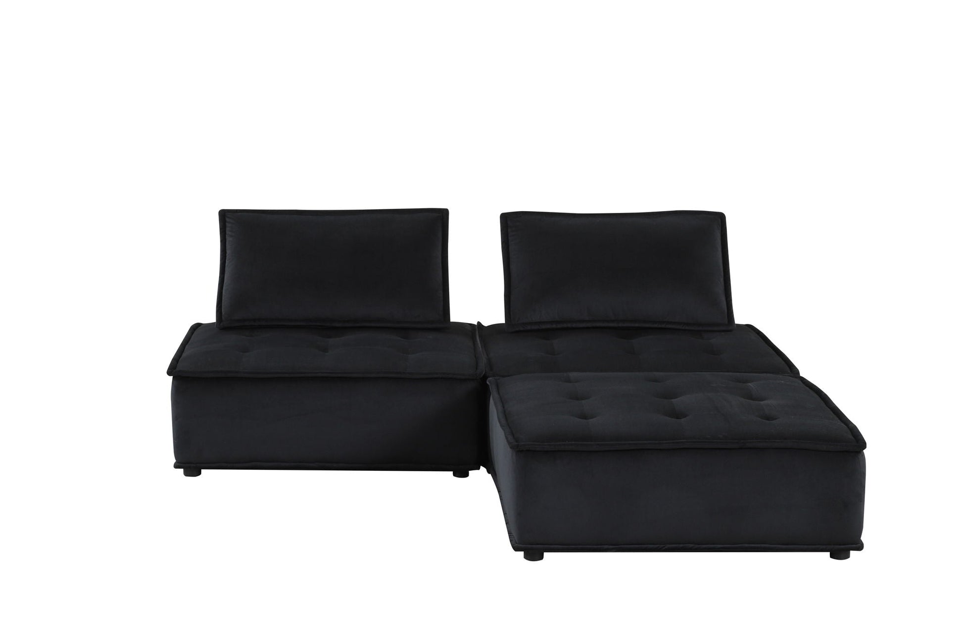 Anna stylish sectional sofa ottoman in black fabric with two back cushions HouseOfZazla on Tampa Home & Garden Store