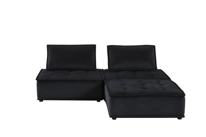 Anna stylish sectional sofa ottoman in black fabric with two back cushions HouseOfZazla on Tampa Home & Garden Store