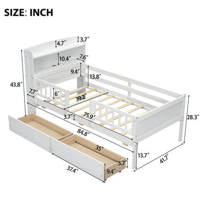 Platform Bed with LED Light and 2 Drawers