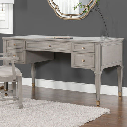 Dauphin 5-drawer executive desk in gray rubberwood with brass knobs by HouseOfZazla on Tampa Home & Garden Store