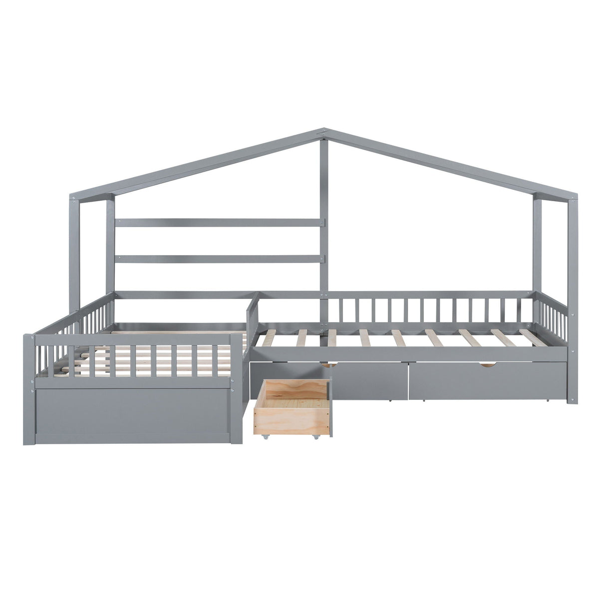 L-Shape Platform Bed with 3 Storage Drawers, gray metal frame on Tampa Home & Garden Store
