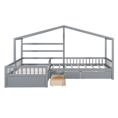 L-Shape Platform Bed with 3 Storage Drawers, gray metal frame on Tampa Home & Garden Store